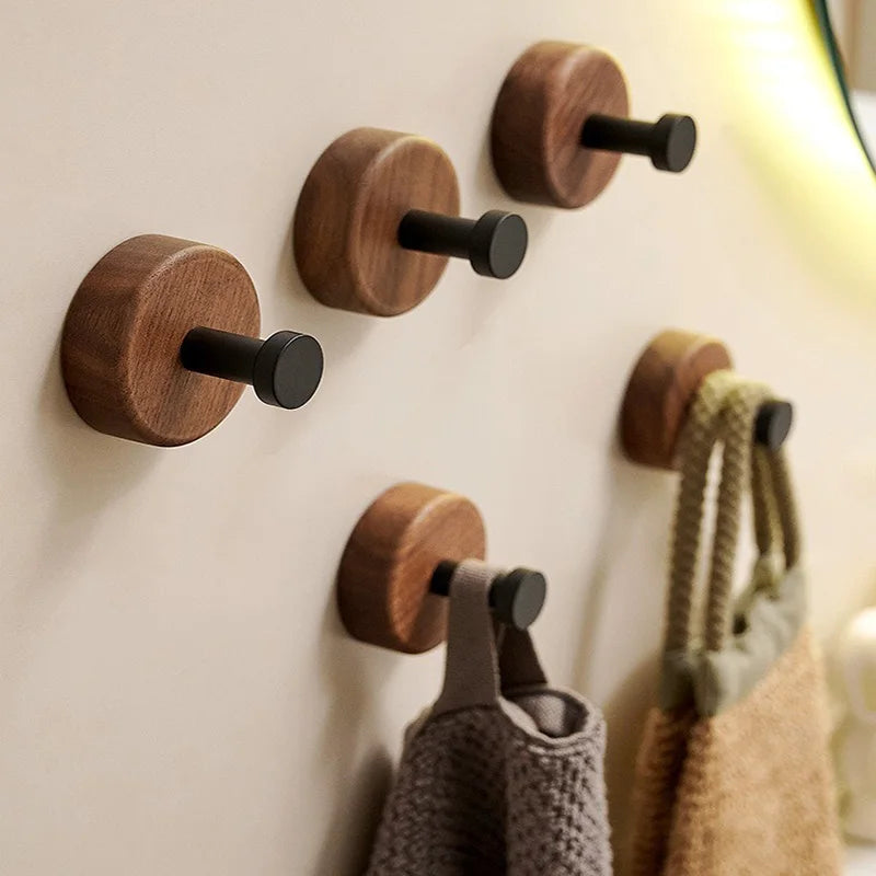 Natural Wood Clothes Hanger Wall Mounted Coat Hook Room Decorative Key Holder Hat Scarf Handbag Storage Hanger Bathroom Rack