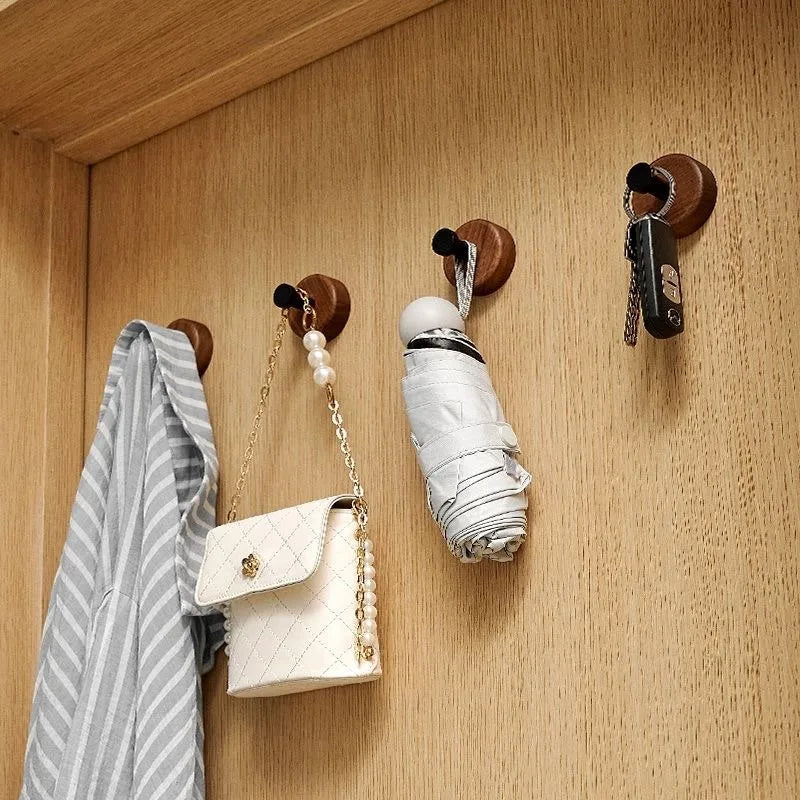 Natural Wood Clothes Hanger Wall Mounted Coat Hook Room Decorative Key Holder Hat Scarf Handbag Storage Hanger Bathroom Rack