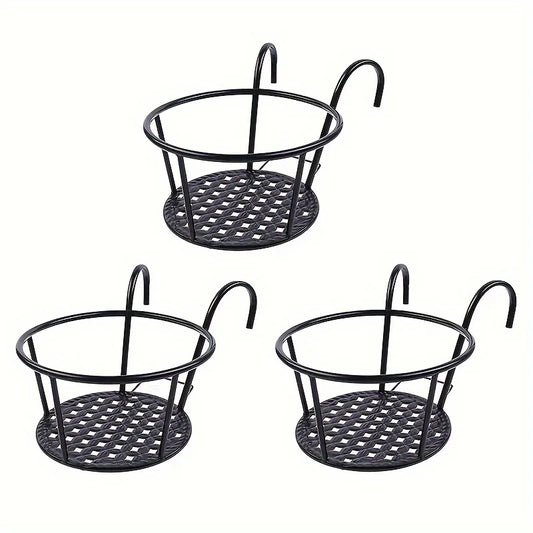 One Pack of 3 Iron Art Hanging Flower Pots with Hanging Hooks, Metal Plant Planting Hanging Basket, Detachable, for Balcony, Fen